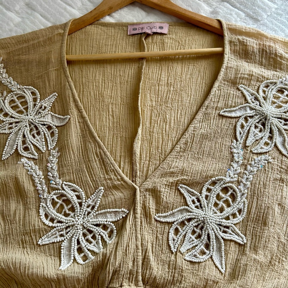Beige Embroidered Women's Top